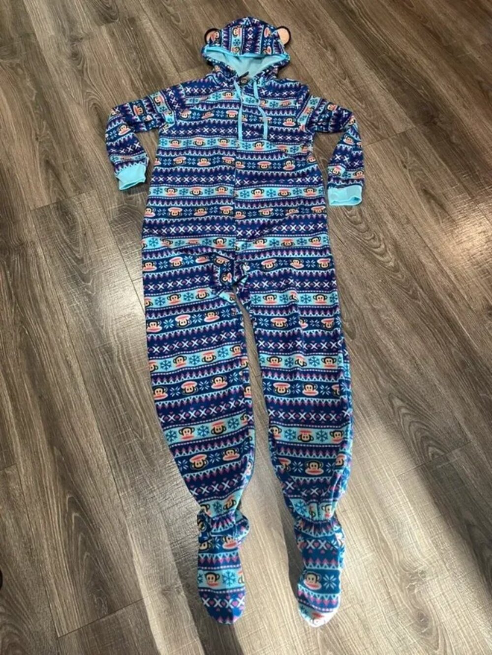 Paul Frank Julius the Monkey Footed Footie Pajamas Size Medium One Piece Hood